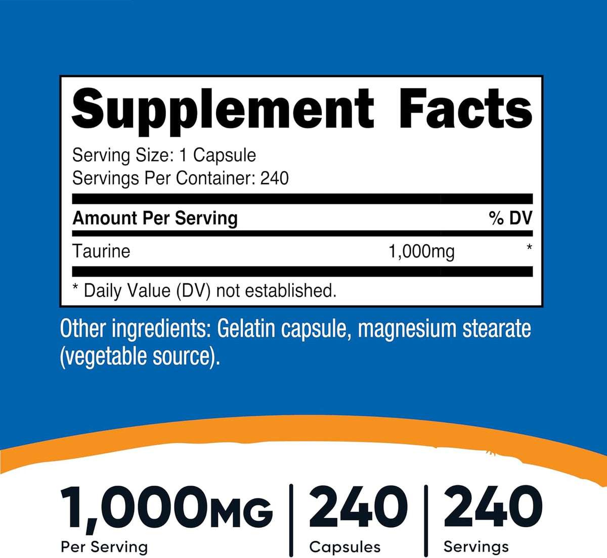 Nutricost Taurine 1000mg Capsules Supplement, 240 Capsules Per Bottle, Non-GMO & Gluten-Free - görsel 2