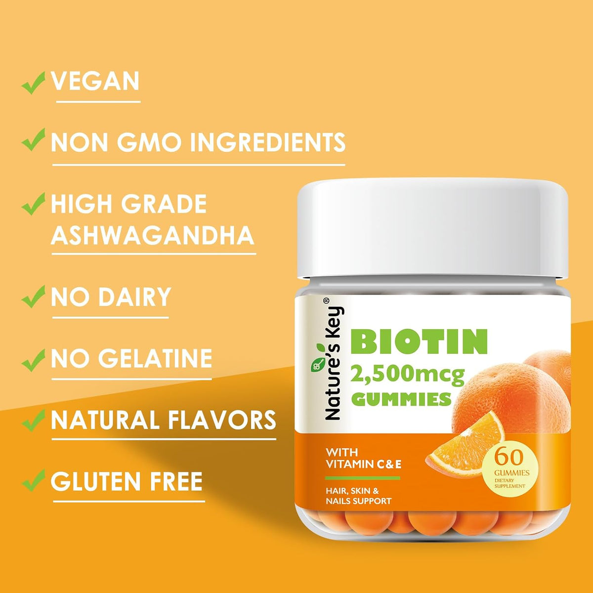 Nature's Key Biotin Gummies with Vitamin C & E – 60 Gummies - görsel 4