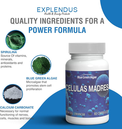 Celulas Madres Stem Cell Supplement for Anti-Ageing & Longevity, Non-GM, Gluten-Free, Vegetarian Capsules, 60 Count (4 Pack)
