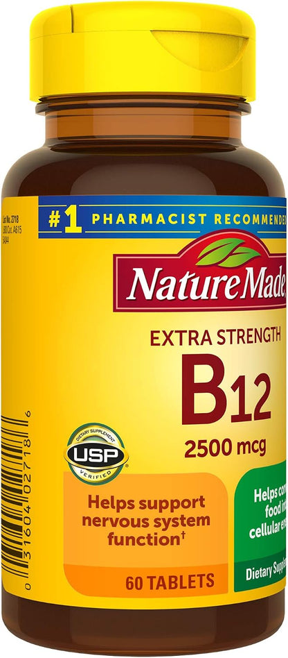 Nature Made Extra Strength Vitamin B12 2500 mcg Tablets, 60 Tablets