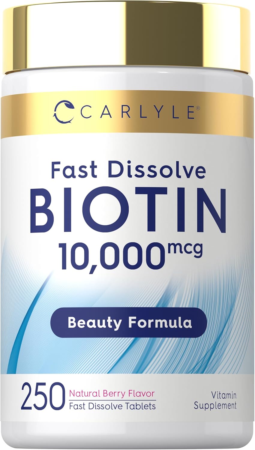 Carlyle Biotin 10000mcg Fast Dissolve Tablets, 250 Count - Max Strength, Vegetarian, Non-GM, Gluten-free - görsel 1