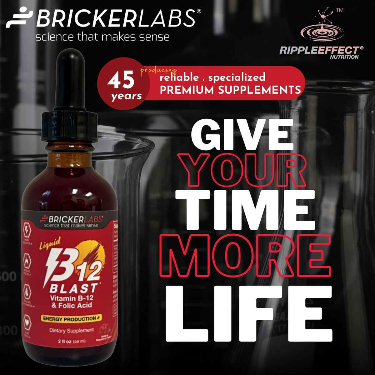 Bricker Labs B-12 Blast Liquid Vitamin B12 and Folic Acid Food Supplement – Natural Raspberry Flavour, 59 ml - görsel 9