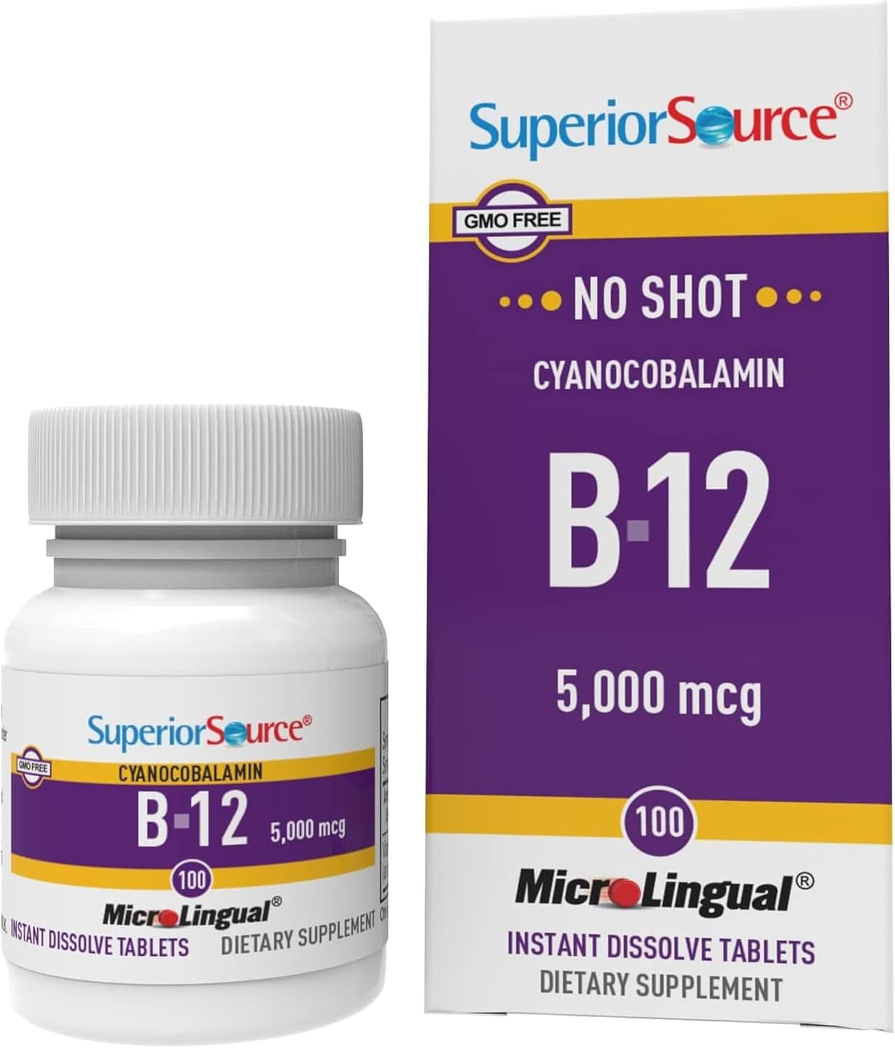 Superior Source No Shot Vitamin B-12 Cyanocobalamin 5000 mcg Sublingual Tablets (100 Count) - görsel 1