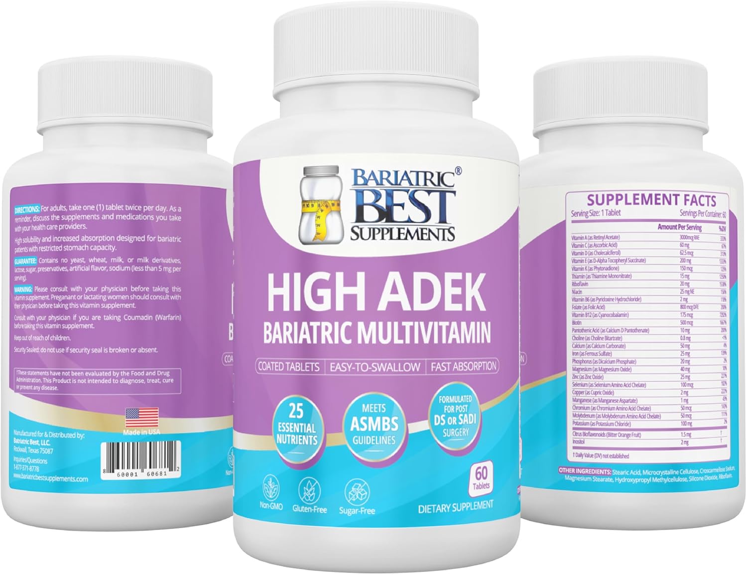 High ADEK Bariatric Multivitamin - for DS, SADI & BPD/DS Surgery - 60 Tablets - görsel 9