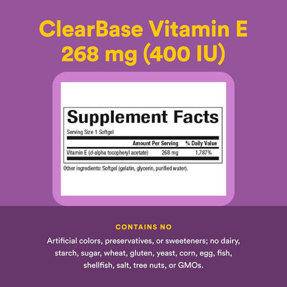Natural Factors Clear Base Vitamin E 400 IU, 60 Softgels