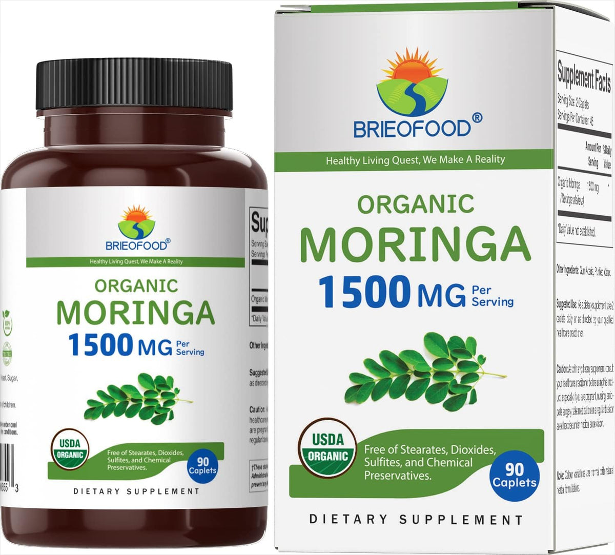 Organic Moringa 1500mg - 90 Vegetarian Tablets - görsel 1