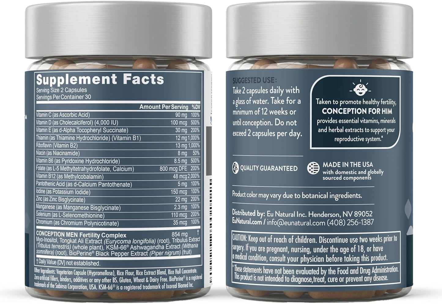 Eu Natural Conception for Him - Male Fertility Supplements with Ashwagandha, Folate & Zinc - Sperm Count, Motility & Strength Support - Fertility Support for Men, 120 Vegetarian Capsules - görsel 9
