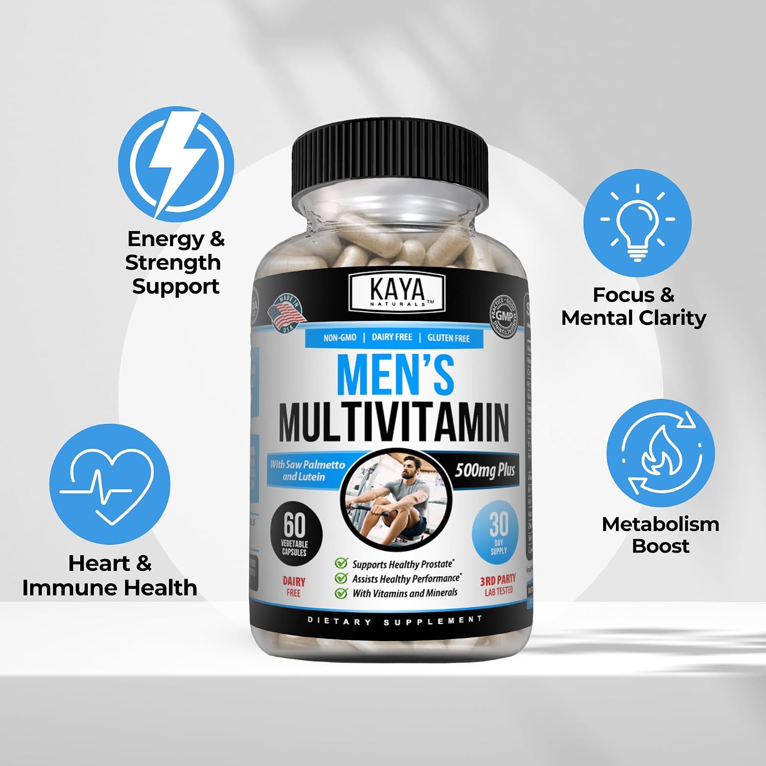 Kaya Naturals Multivitamin for Men - Men's Prostate Multivitamin - Multi Mineral Daily Supplement - Pills for Men - Supports Healthy Prostate - Vitaminas para Hombres - 60 Veggie Capsules - görsel 6