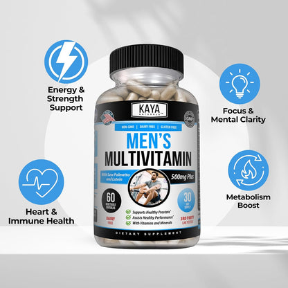 Kaya Naturals Multivitamin for Men - Men's Prostate Multivitamin - Multi Mineral Daily Supplement - Pills for Men - Supports Healthy Prostate - Vitaminas para Hombres - 60 Veggie Capsules