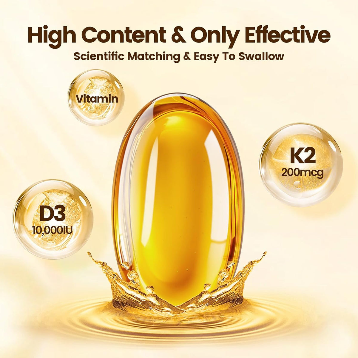 VivoNu Vitamin D3 and K2 10000 IU with MK7-300 Virgin Coconut Oil Soft gel capsules, 2 in 1 Vitamins D & K Complex (180 Capsules) - görsel 2