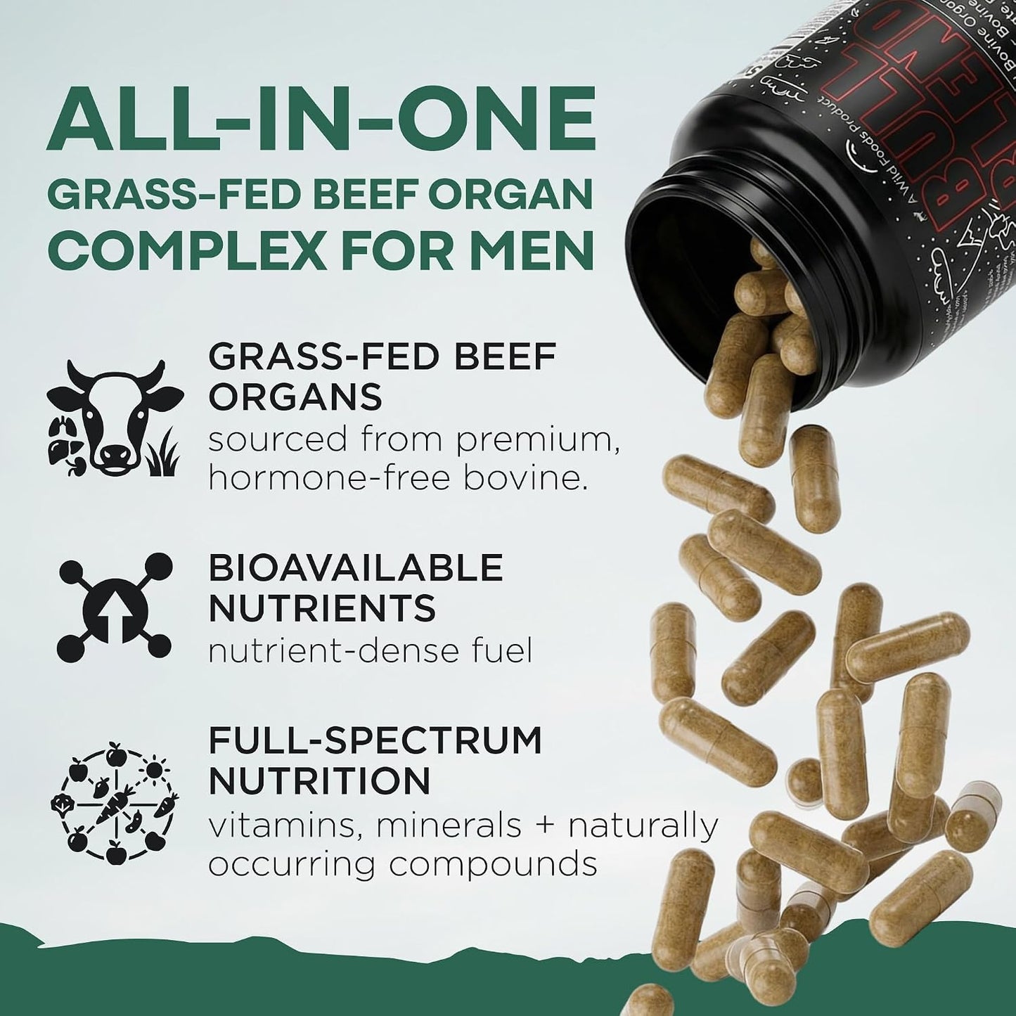 Wild Grass-Fed Beef Organ Supplement for Men - Complete Ancestral Nutrition Complex with Beef Liver, Testicle, Prostate & Bone Matrix - Organ Meat Supplements - 30 Day Programme - görsel 2