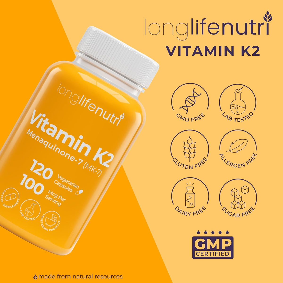 LongLifeNutri Vitamin K2 MK-7 100mcg – Bone & Circulation Support, 120 Capsules - görsel 6