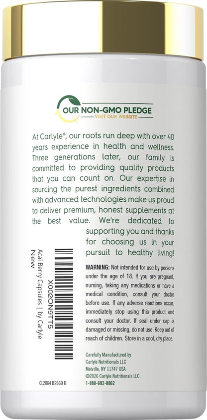 Carlyle Acai Berry Supplement | 250 Capsules | Traditional Herbal Extract | Non-GMO & Gluten-free