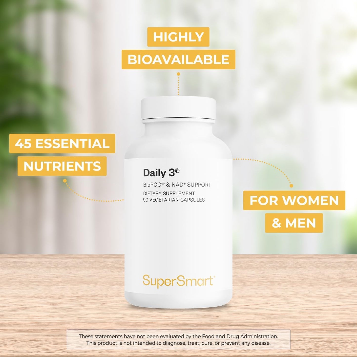 Supersmart Daily3 + Bio PQQ - All-in-One Multivitamin with 45 Essential Nutrients - görsel 3