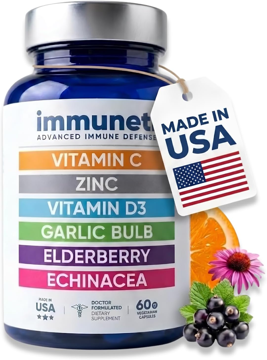 Immuneti Advanced Immune Support – 6-in-1 Daily Immunity Supplement with Vitamin C, D3, Zinc, Elderberry, Garlic & Echinacea - görsel 1