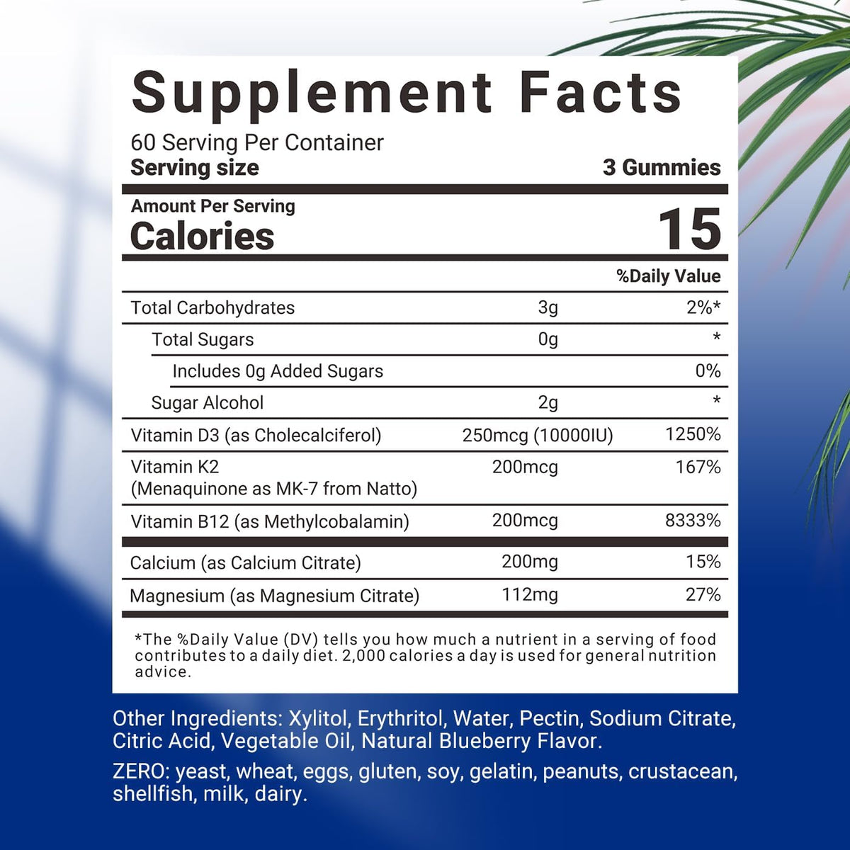 Sugar-Free Vitamin D3 K2 Gummies, 10000 IU Vitamin D3 & 200 mcg Vitamin K2 (MK-7) with Calcium, Magnesium, B12 - Vegan, Non-GMO - görsel 6
