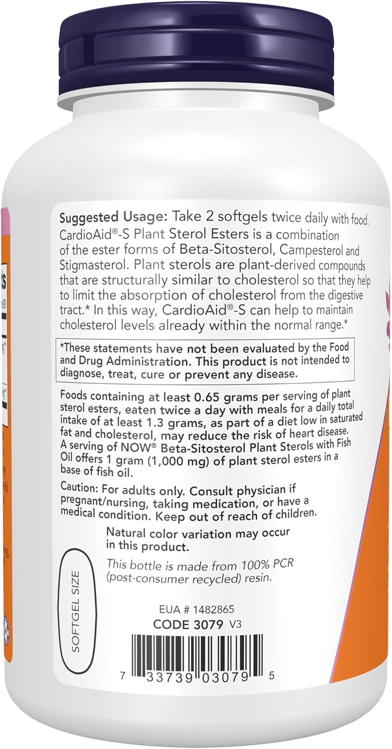NOW Foods Supplements, Beta-Sitosterol Plant Sterols with CardioAid®-S Plant Sterol Esters and Added Fish Oil, 180 Softgels - görsel 3