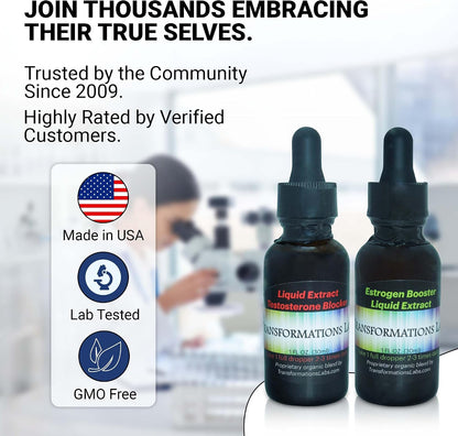 Transformations Labs MTF E-Booster & T-Blocker Liquid Extracts – Transitioning Transgender Kit Twin Pack