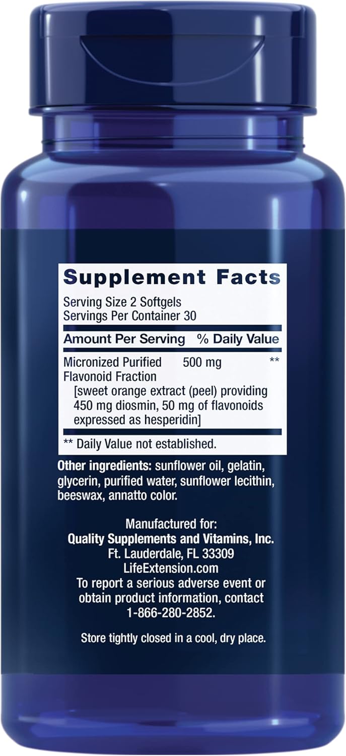 Life Extension Youthful Legs, Blood Flow, Vein Support, Circulation Supplement, Leg Health, Orange Peel Extract, Diosmin, Gluten-free, Non-GM, 60 Softgels - görsel 2