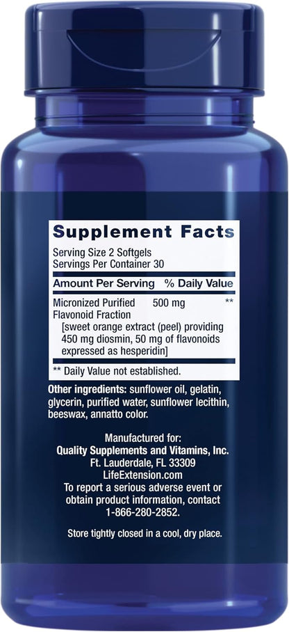 Life Extension Youthful Legs, Blood Flow, Vein Support, Circulation Supplement, Leg Health, Orange Peel Extract, Diosmin, Gluten-free, Non-GM, 60 Softgels