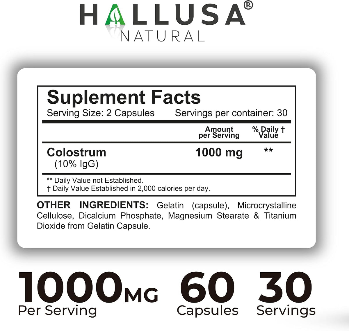 Hallusa Natural Colostrum Capsules – 1,000mg, 60 Capsules - görsel 6