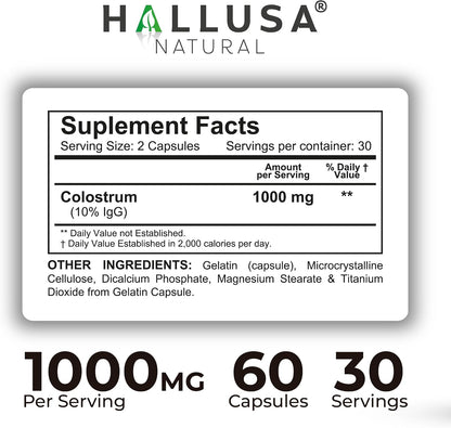 Hallusa Natural Colostrum Capsules – 1,000mg, 60 Capsules