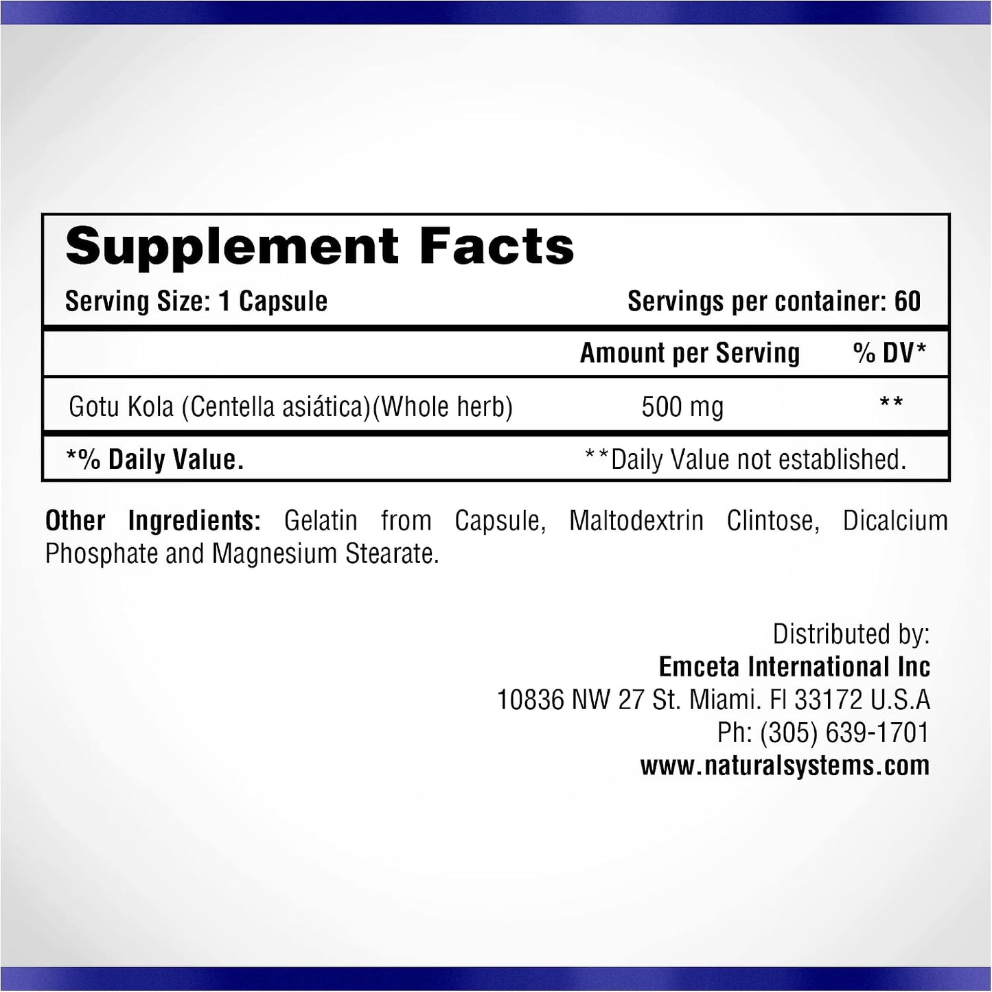 Centella Asiatica 500 mg, 60 Capsules – Gotu Kola Herbal Supplement by Natural Systems - görsel 2