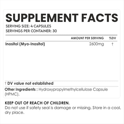 AMALTH Inositol Capsules 2600 mg | Myo Inositol Supplement | Vitamin B8 Powder | Hormonal Balance & Ovarian Health Support | Non-GMO, Gluten-Free | 120 Veg Capsules