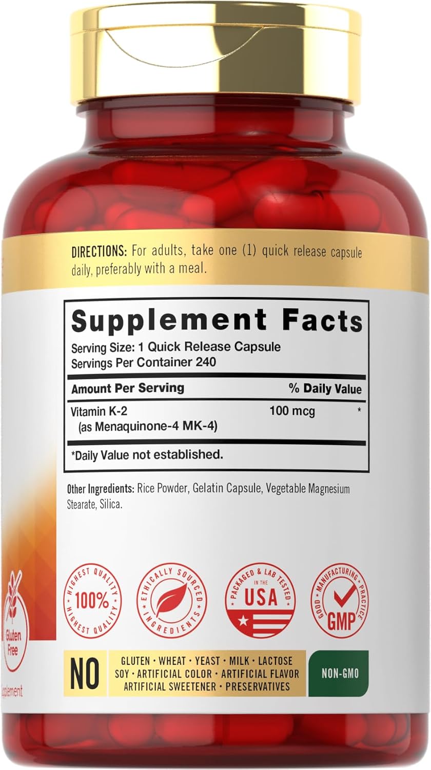 Carlyle Vitamin K2 Food Supplement 100 mcg, MK-4, 240 Capsules - Non-GM & Gluten-free - görsel 2