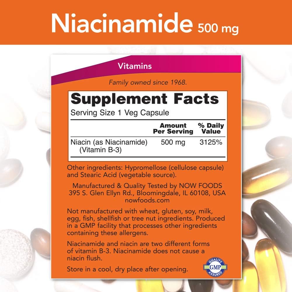 NOW Foods Niacinamide 500 mg, 100 Capsules (Pack of 4) - görsel 2