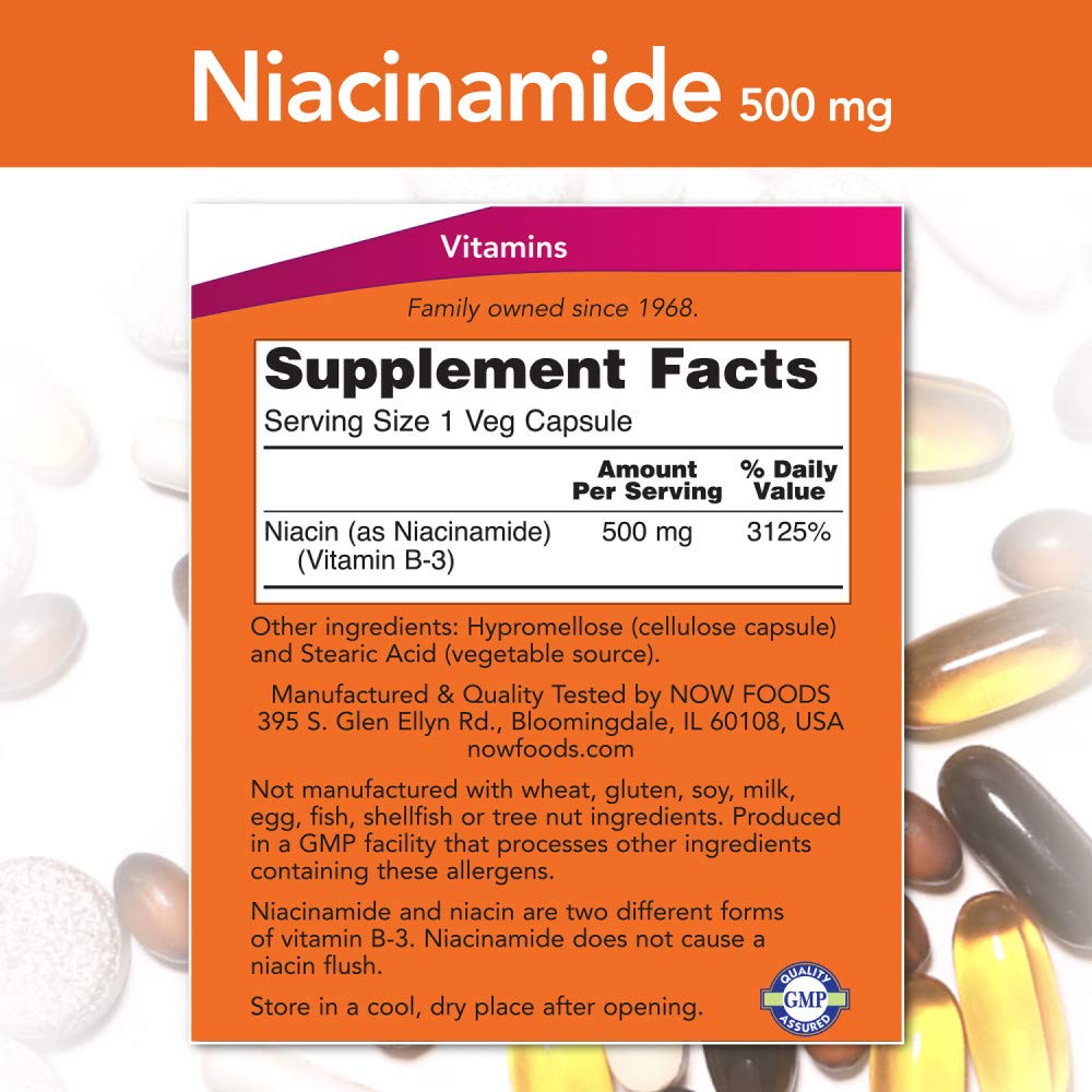 NOW Foods Niacinamide 500mg, 100 Capsules - görsel 2
