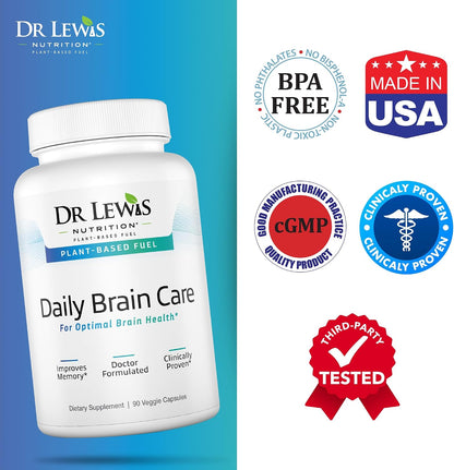 Dr Lewis Daily Brain Care Capsules – Plant-Based Nootropic for Memory, Focus, and Mental Clarity – 90 Capsules