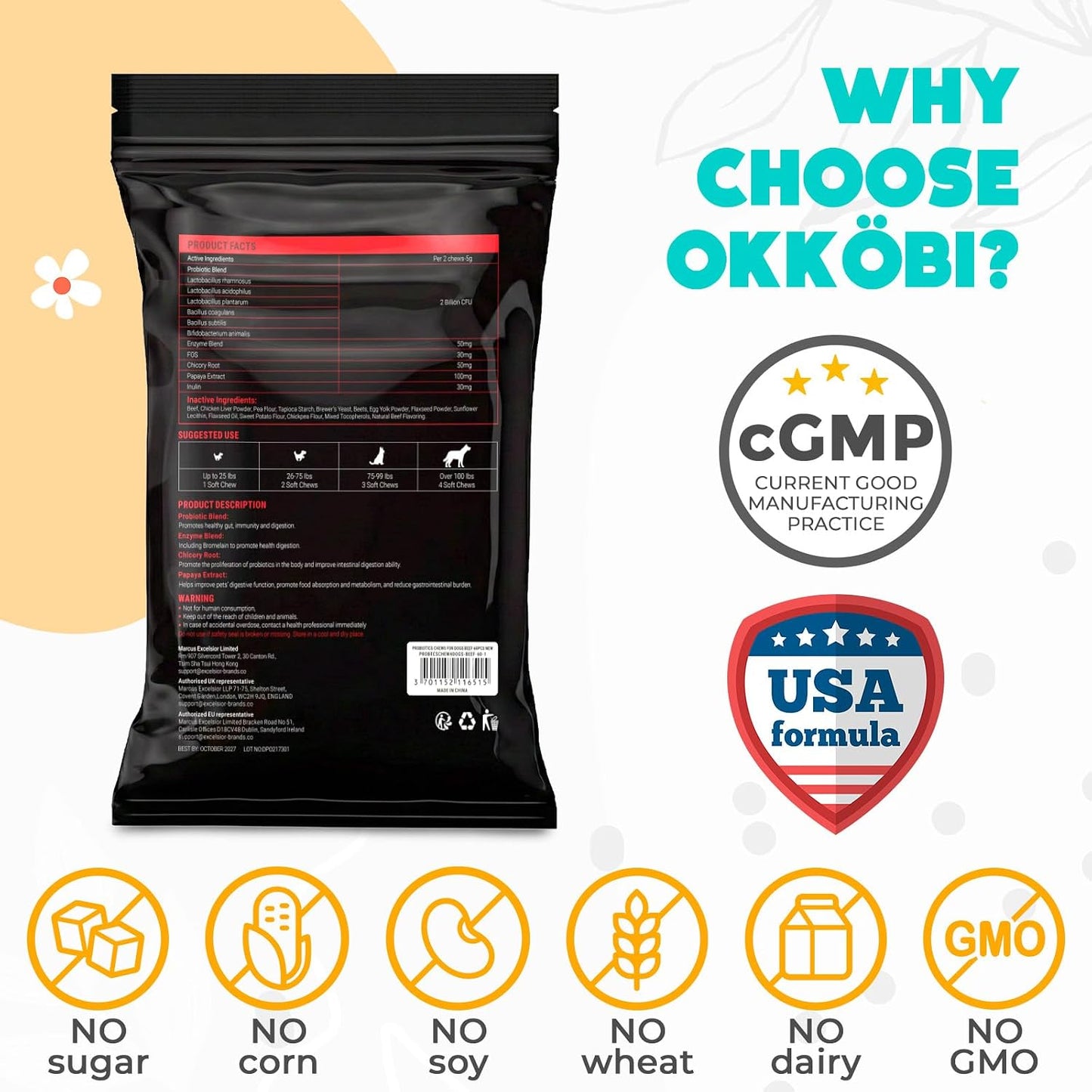 OKKÖBI Probiotics for Dogs Chews – Beef Flavour – 60 Chews - görsel 5