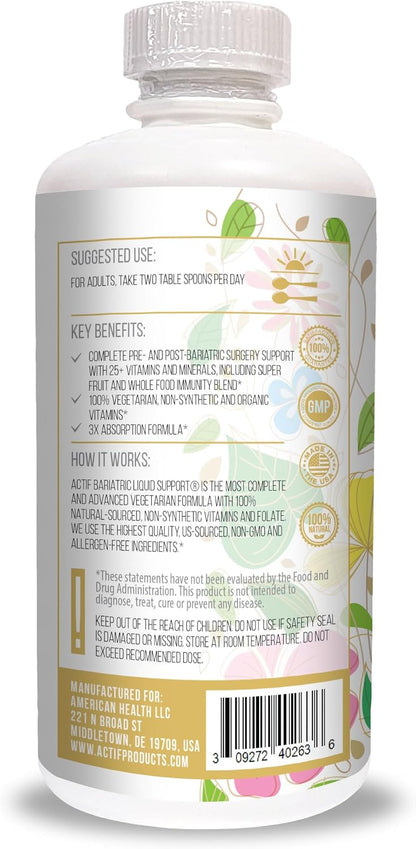 Actif Organic Bariatric Liquid Support – Advanced Formula with 25+ Organic Vitamins & Minerals, Non-GM, 946 ml