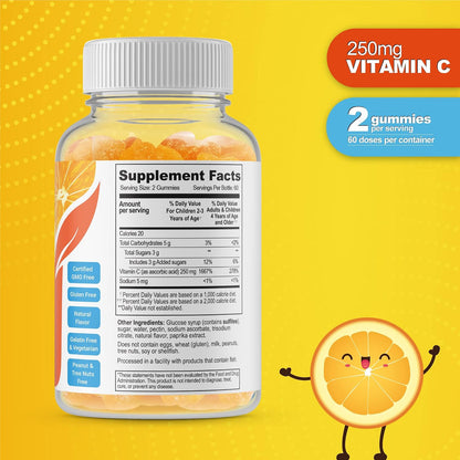 Doctor's Finest Vitamin C Gummies for Kids – Vegan, Gluten-free, Orange Flavour – 60 Pectin Chews (250mg per Serving)