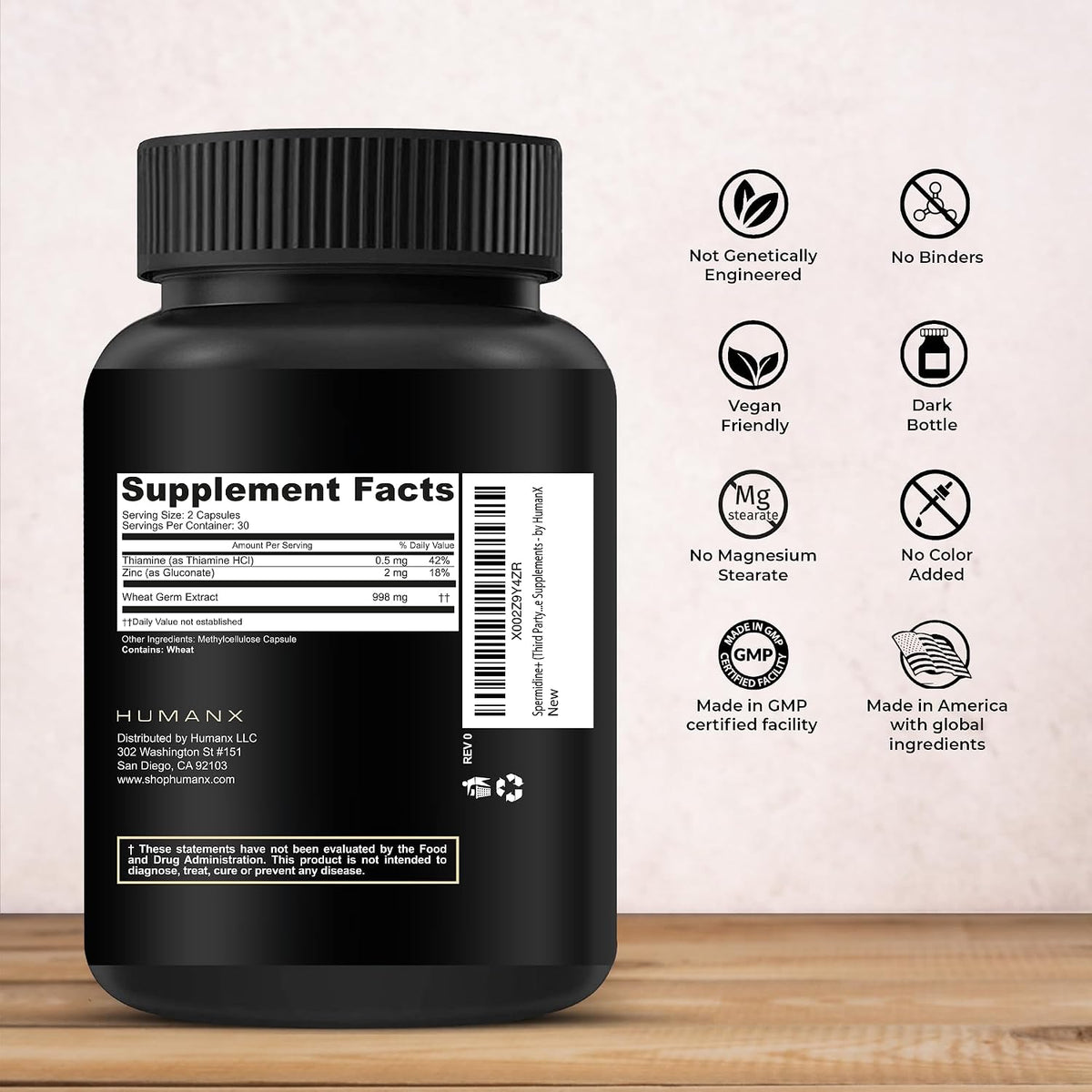 HUMANX Spermidine+ - Spermidine-Rich Wheat Germ Extract & Zinc for Cellular Renewal - Non-GMO, Made in the USA - görsel 2