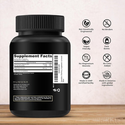 HUMANX Spermidine+ - Spermidine-Rich Wheat Germ Extract & Zinc for Cellular Renewal - Non-GMO, Made in the USA