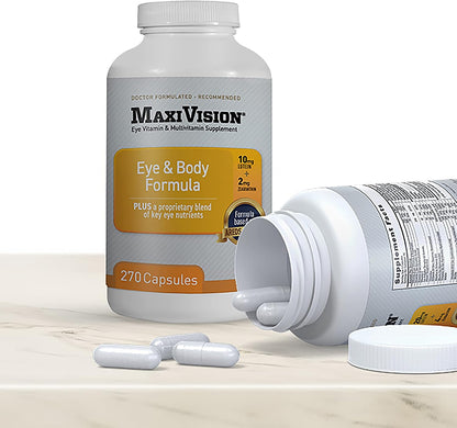 MaxiVision Eye & Body Formula - Based on AREDS 2 Study - 270 Capsules - Eye & Multivitamin Supplement