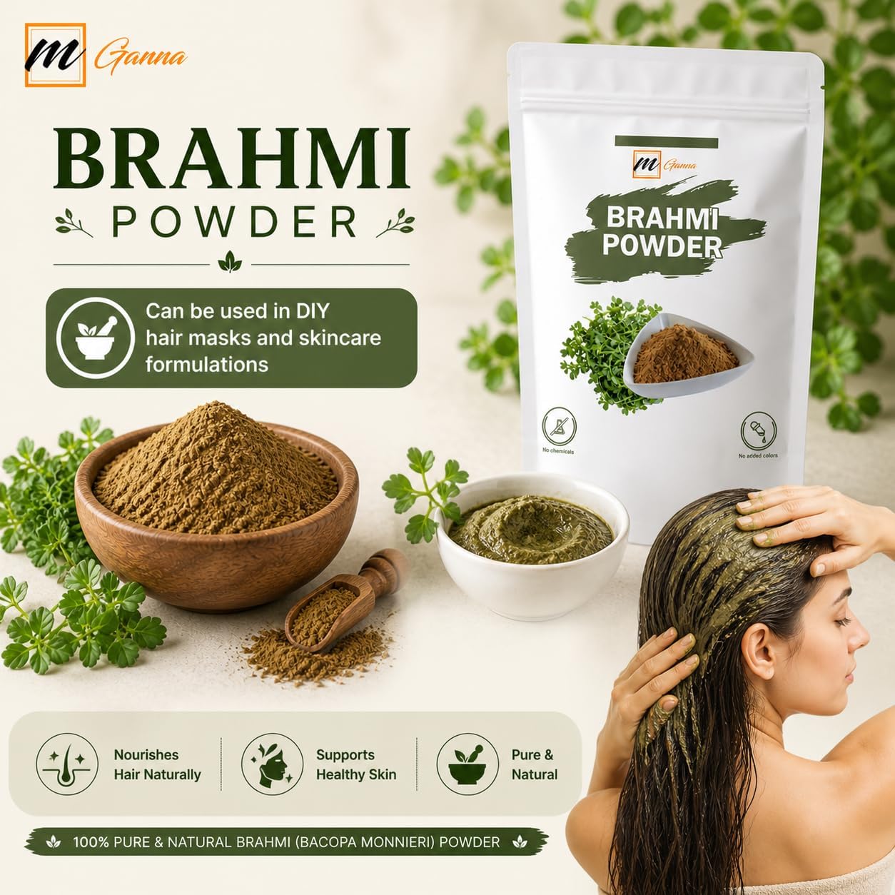 100% Pure and Natural Brahmi Powder 100g - görsel 5