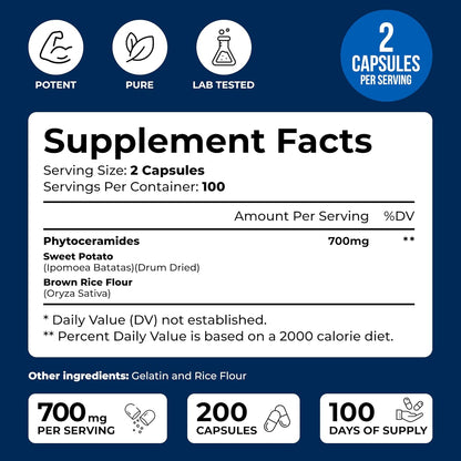 Phytoceramides Supplement 700mg – 200 Capsules – Plant Based, Wheat Free, Non-GM