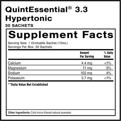 Quicksilver Scientific QuintEssential 3.3 Sachets – Hypertonic Solution – Filtered Seawater Hydration Sachets (30 Count)