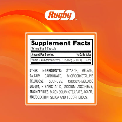 Rugby Vitamin D3 5,000 IU – 100 Capsules | Bone, Teeth & Immune Support