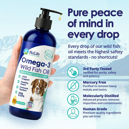 Liquid Fish Oil for Dogs with Omega 3, 6 & 9 – Wild Caught from Iceland – Skin & Coat Supplement – 473 ml