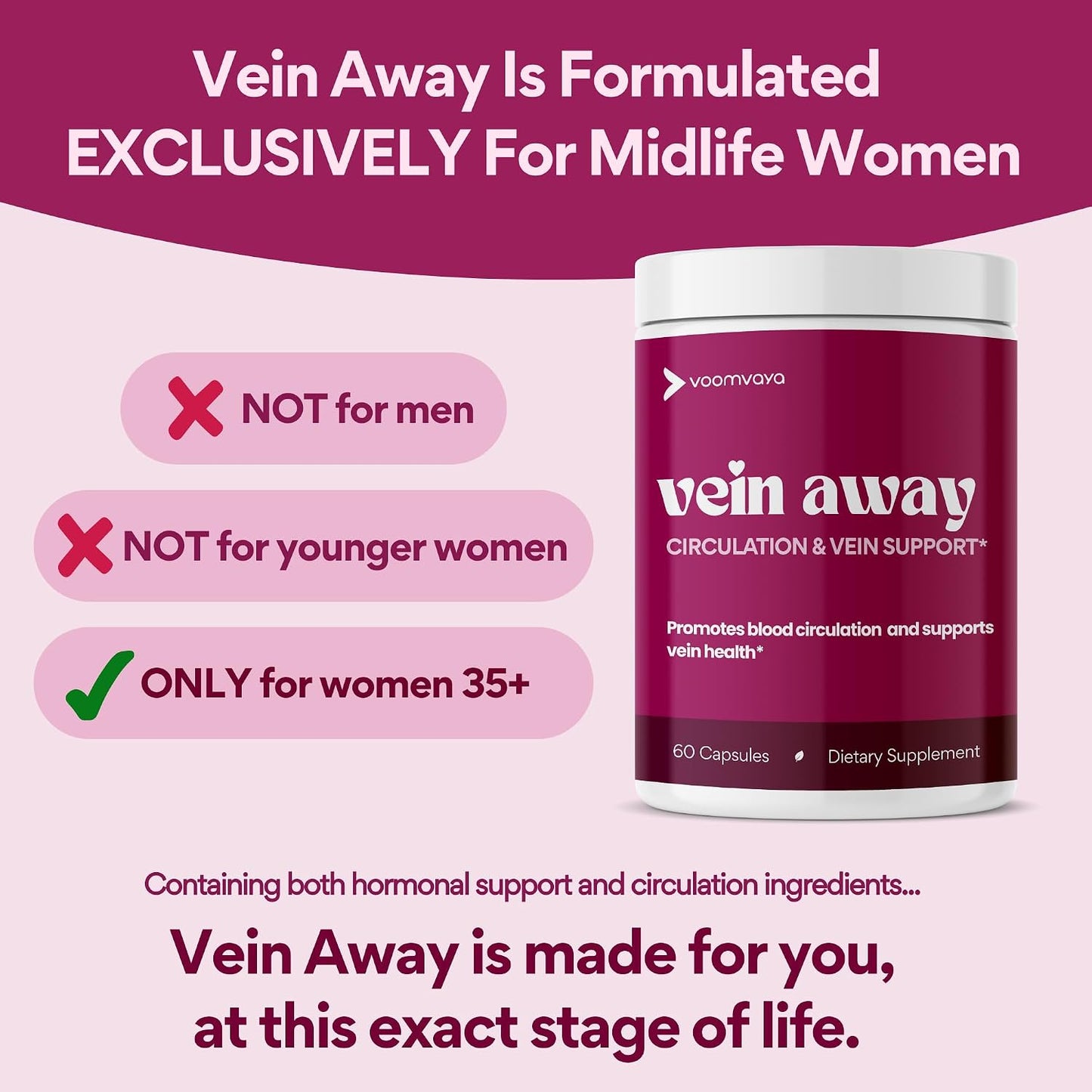 VoomVaya Vein Away – Blood Circulation & Vein Support for Women 35+ | with Diosmin & Hesperidin | 60 Capsules - görsel 5