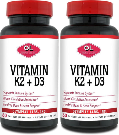 Olympian Labs Vitamin K2 + D3, 60 Vegan Capsules - Supports Bone, Immune & Heart Health