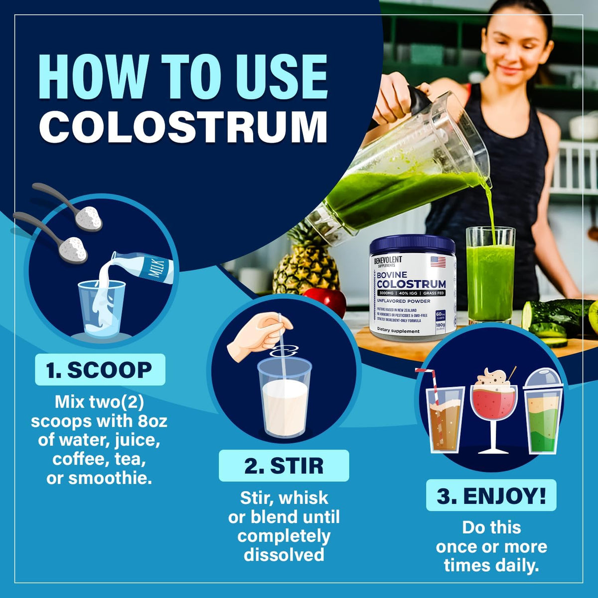 Bovine Colostrum Powder Supplement – 3000mg, 40% IgG, Grass Fed, Unflavoured (60 Servings) - görsel 4