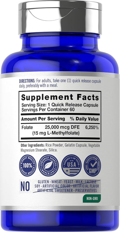 Carlyle L-Methylfolate 15 mg, 60 Capsules - Active Folate (5-MTHF) - Non-GMO, Gluten-free