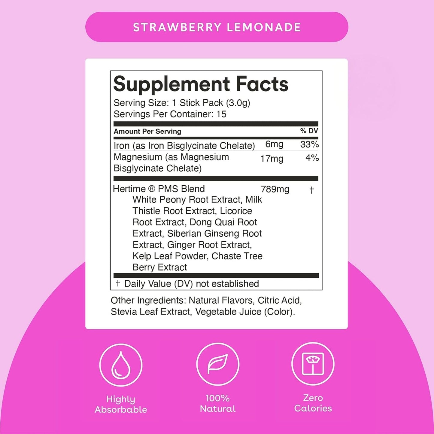 Mixhers Hertime PMS – Menstrual Support Drink Packets, Strawberry Lemonade, 15 Packets - görsel 2