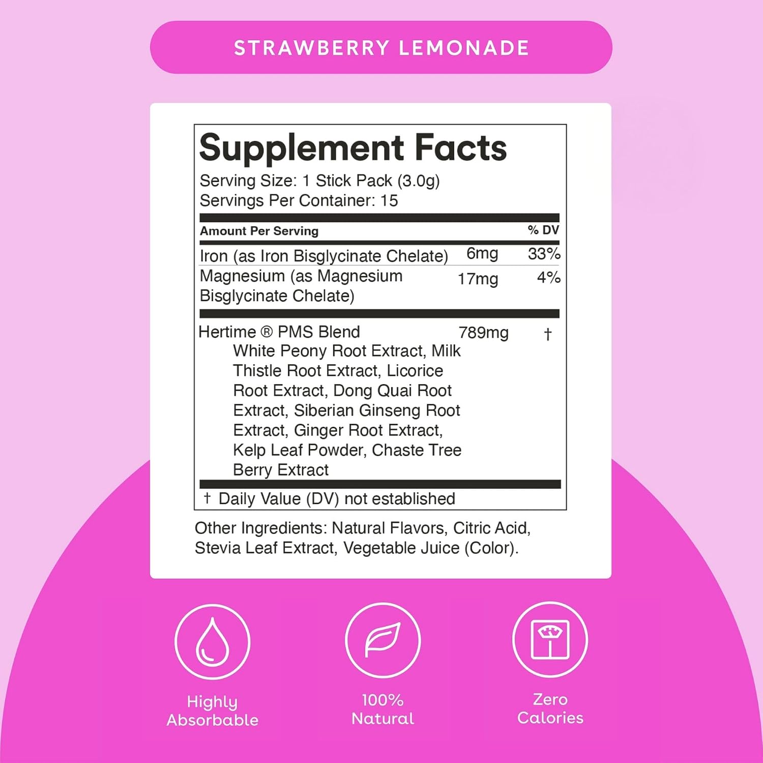 Mixhers Hertime PMS – Menstrual Support Drink Packets, Strawberry Lemonade, 15 Packets - görsel 2