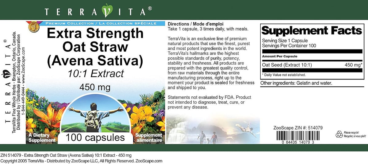 Extra Strength Oat Straw (Avena Sativa) 10:1 Extract - 450 mg, 100 Capsules - görsel 4